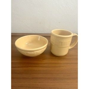 Longaberger Pottery Woven Traditions Yellow 5.5" Bowl and Mug